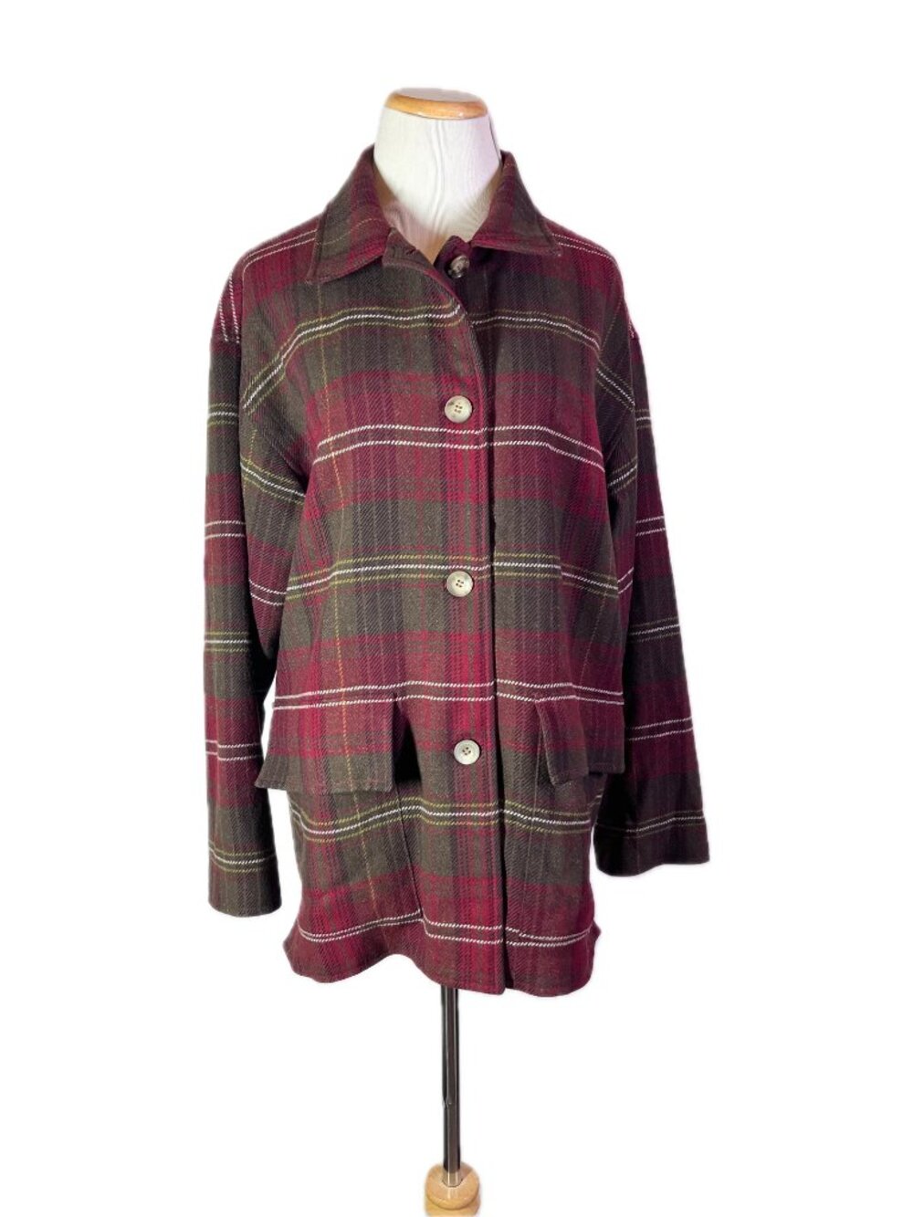 Timberland Women's Size M Button-Front Plaid Wool Jacket Lined